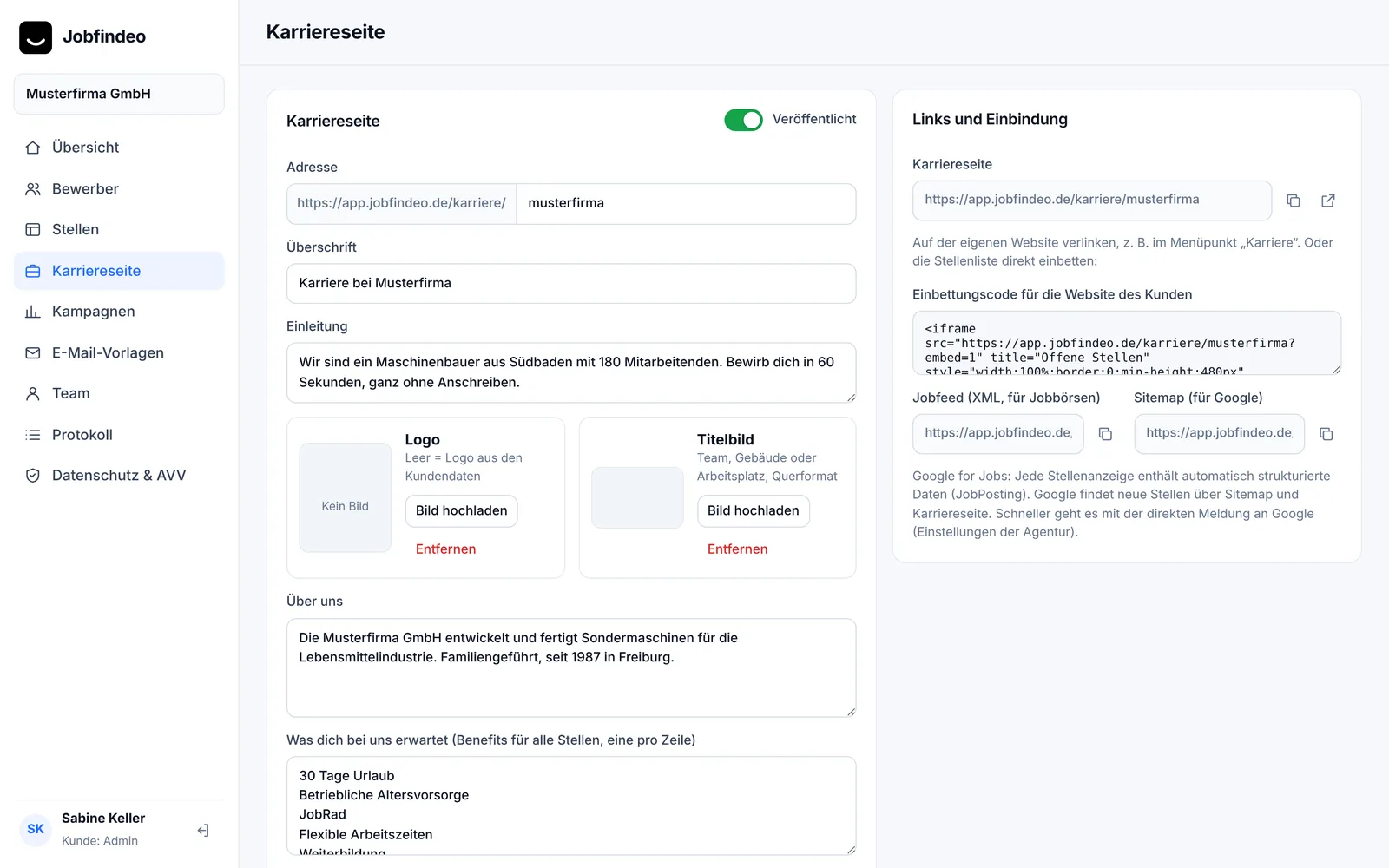 Karriereseite bearbeiten