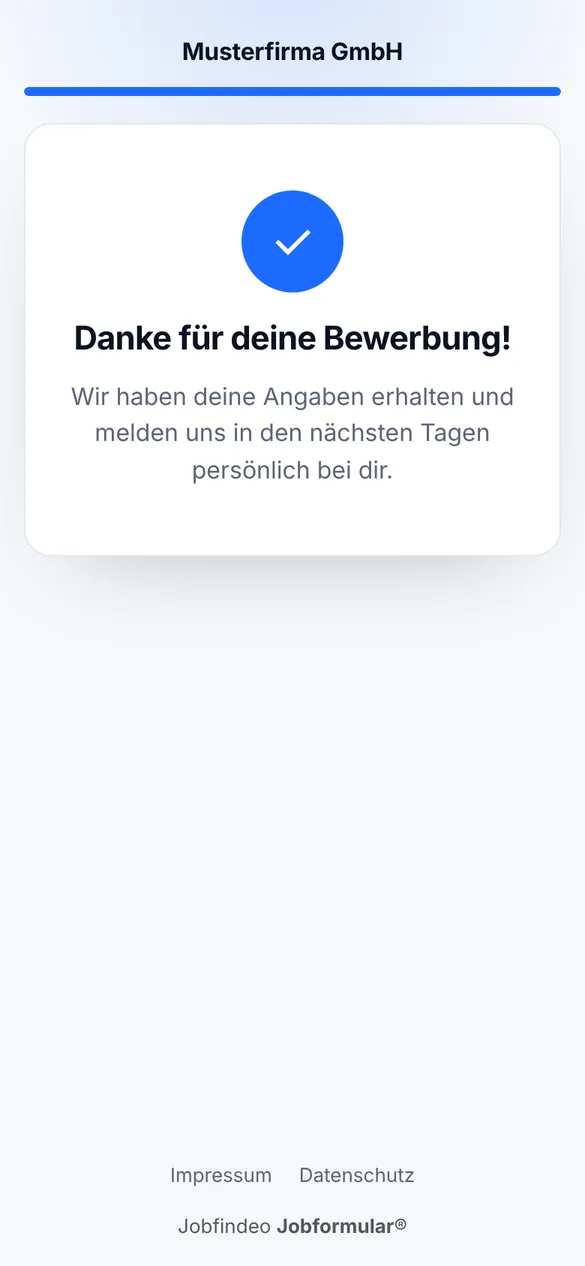 Bestätigung für Bewerbende, Nachricht für Sie
