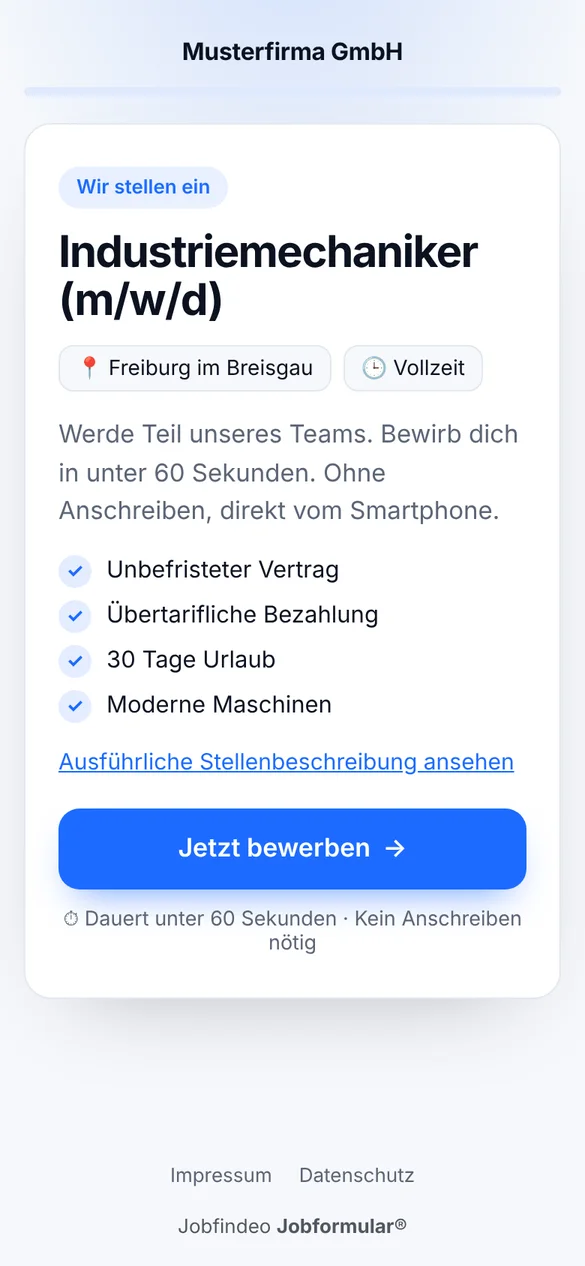 Jobformular auf dem Smartphone