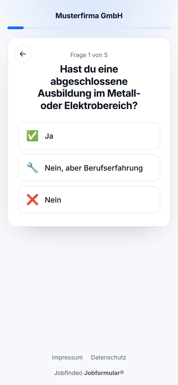 Jobformular Frage