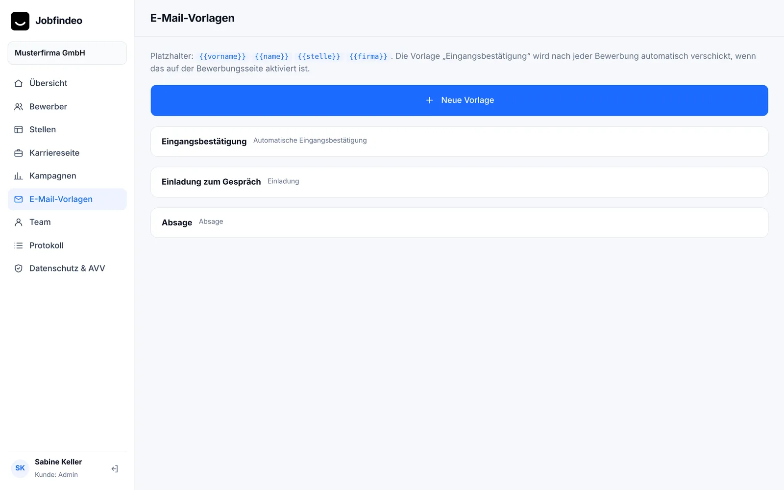 E-Mail-Vorlagen in Jobfindeo